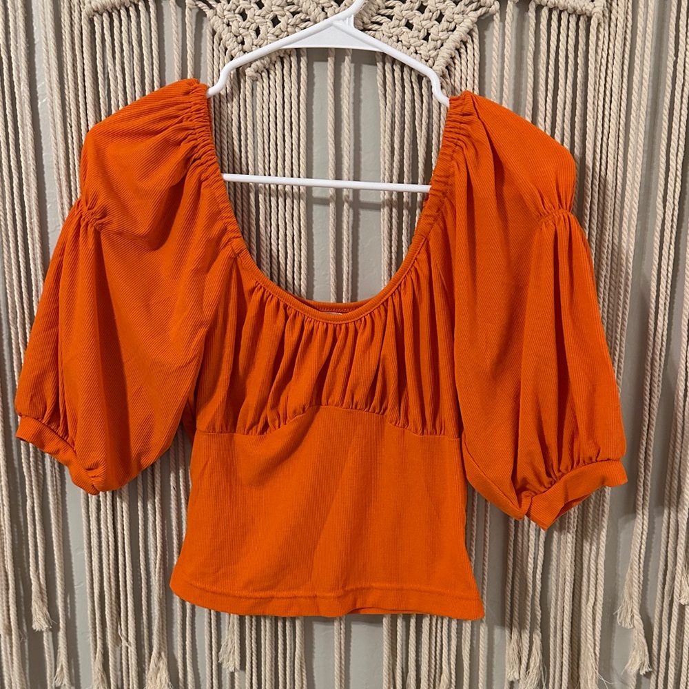 Roommates Vibrant Orange Puff Sleeve Top